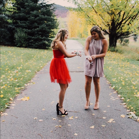 Red Cami Ruffle Mesh Mini Dress - Picture 4 of 7